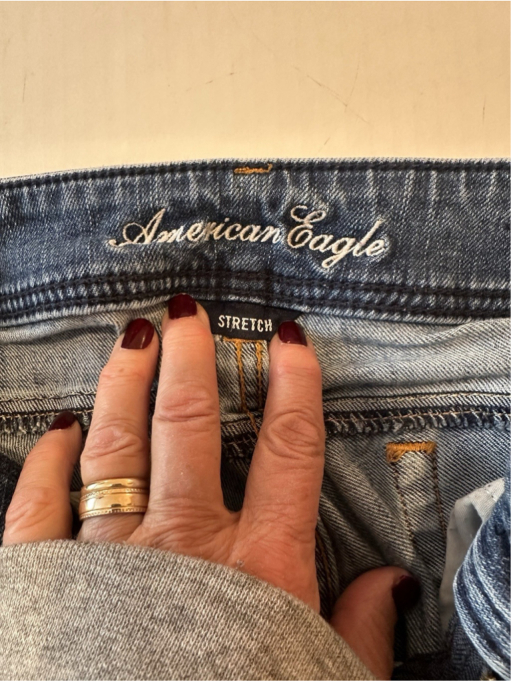 American Eagle Bootcut Jeans Low Rise Women 4 Blue Stretch Distressed Destructed - Picture 12 of 16